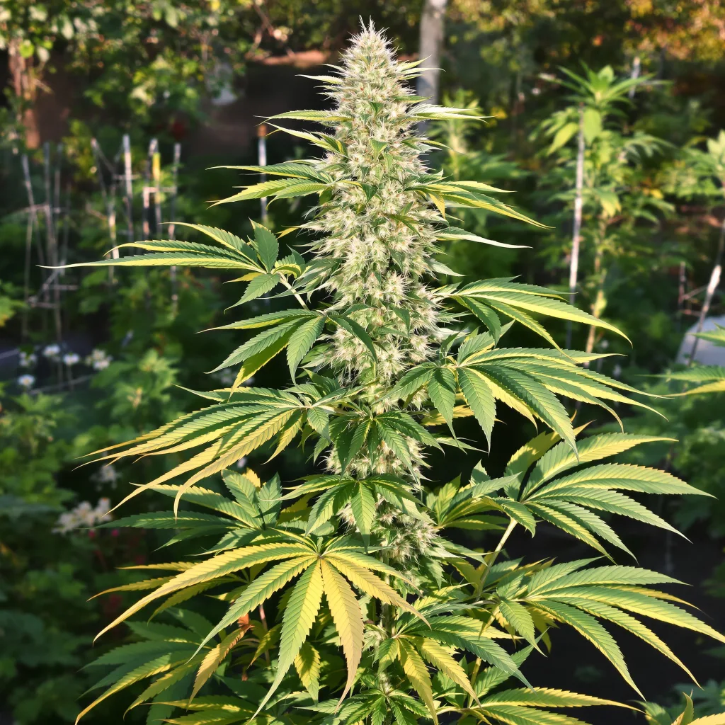 Tahoe OG Kush 62% Indica / 38% Sativa — Blüte mit sichtbaren Trichomen