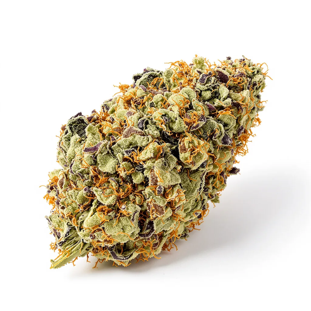 Tahoe OG Kush 62% Indica / 38% Sativa — Blüte mit sichtbaren Trichomen