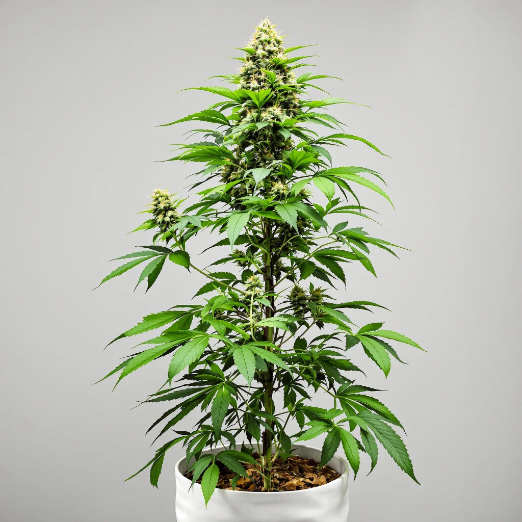 Tangerine Cannabisblüte Nahaufnahme mit offene Blütenstruktur mit orangen Pistillen