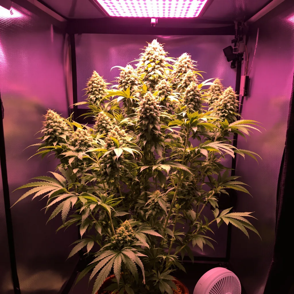 Tangerine 40% Indica / 60% Sativa — Blüte mit sichtbaren Trichomen