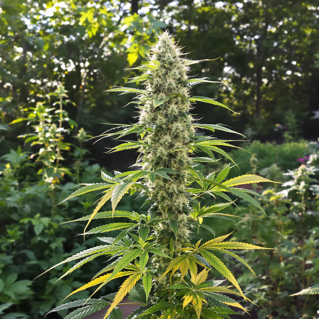 Tangerine 40% Indica / 60% Sativa — Blüte mit sichtbaren Trichomen