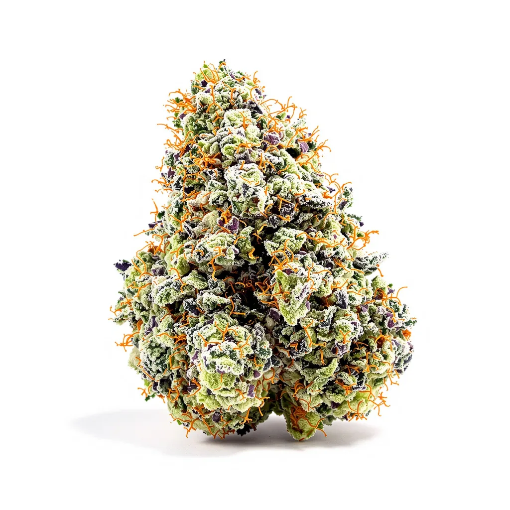 Tangerine 40% Indica / 60% Sativa — Blüte mit sichtbaren Trichomen