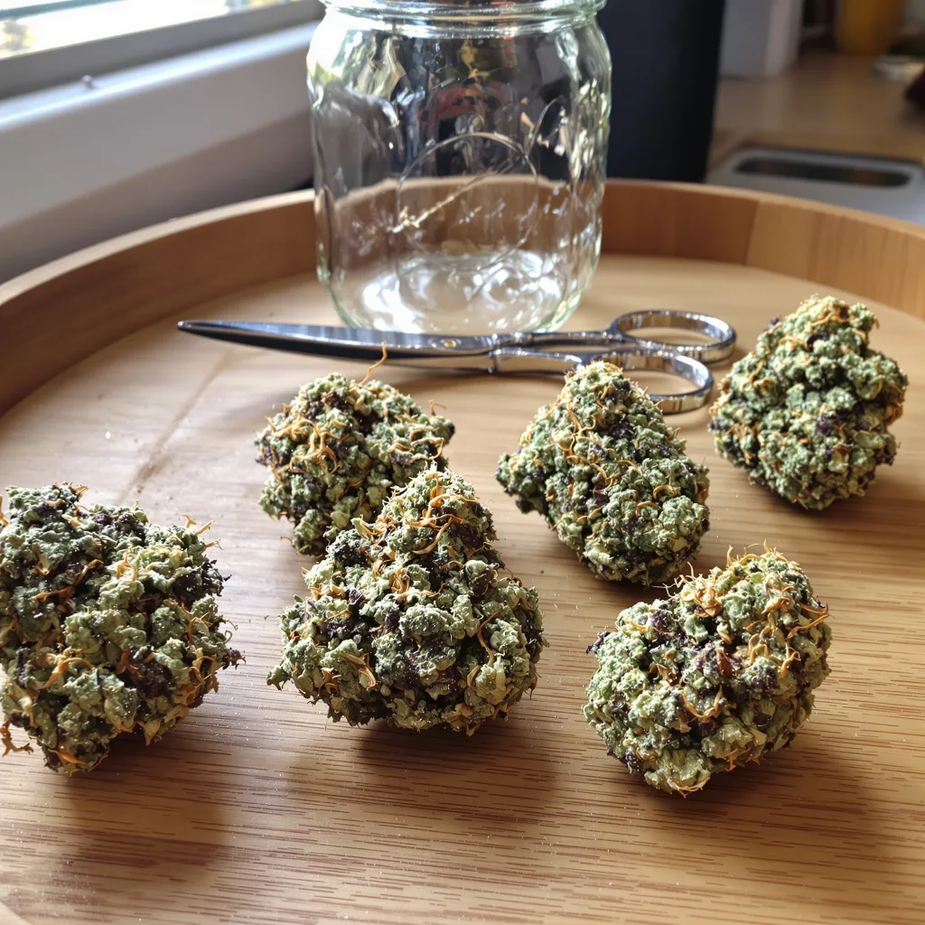 Tangerine Haze 40% Indica / 60% Sativa — Blüte mit sichtbaren Trichomen