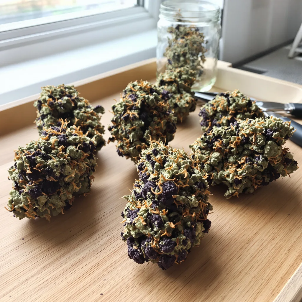The OX 83% Indica / 17% Sativa — Blüte mit sichtbaren Trichomen