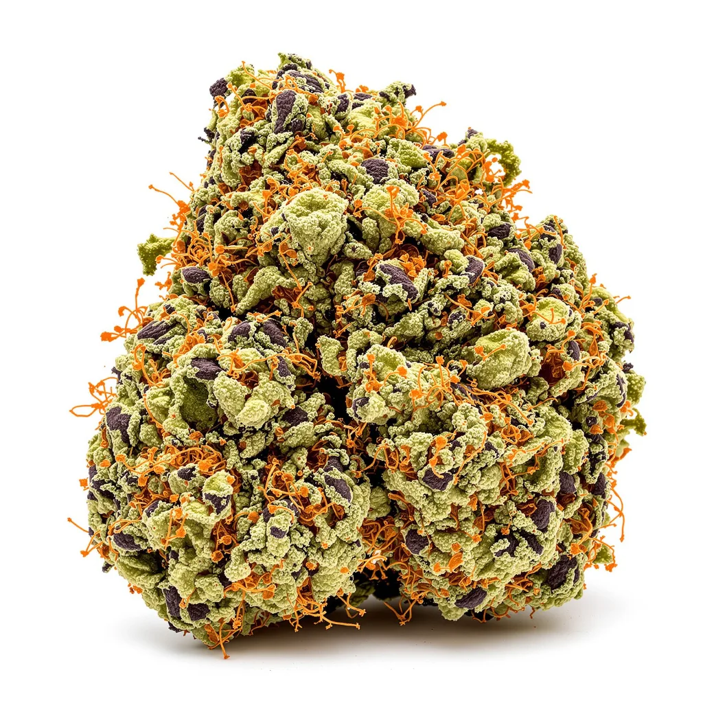 The Sister 77% Indica / 23% Sativa — Blüte mit sichtbaren Trichomen
