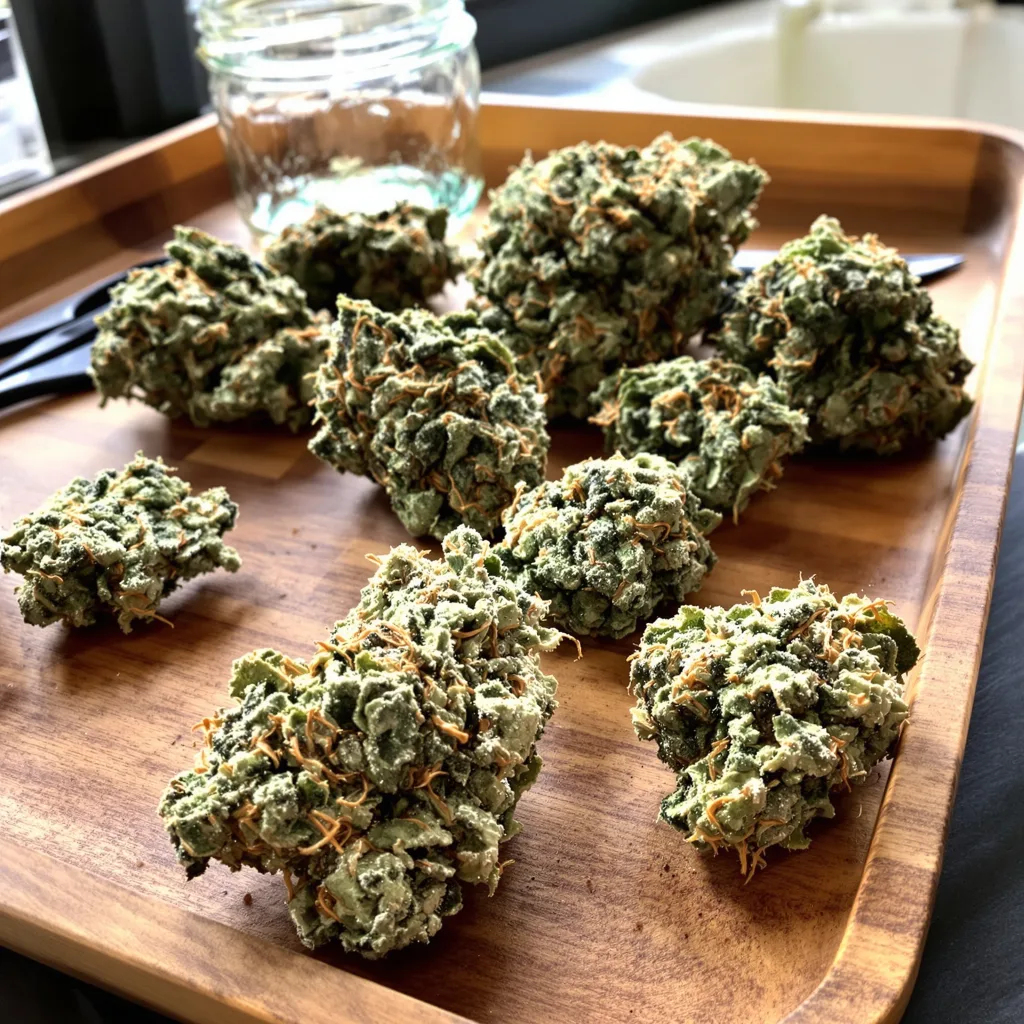 Tiger Woods 47% Indica / 53% Sativa — Blüte mit sichtbaren Trichomen