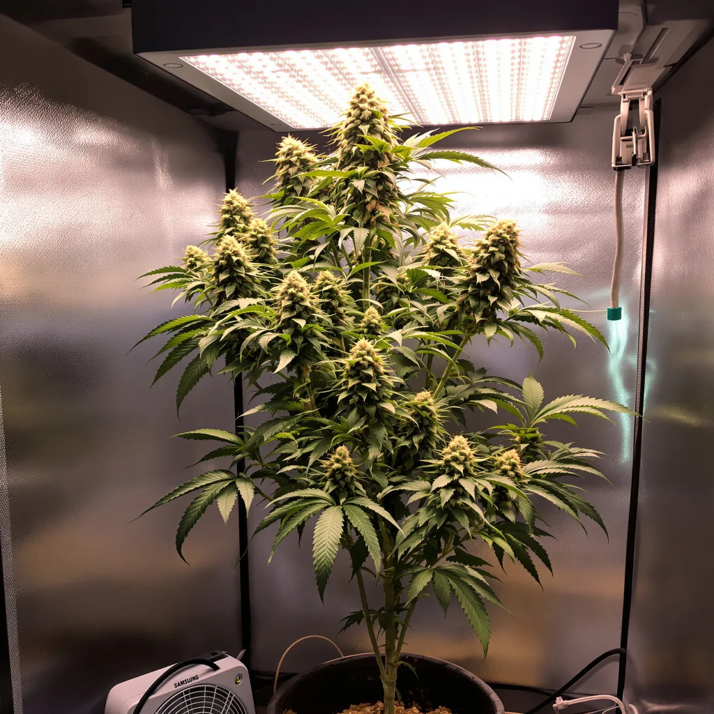 Tiger Woods 47% Indica / 53% Sativa — Blüte mit sichtbaren Trichomen