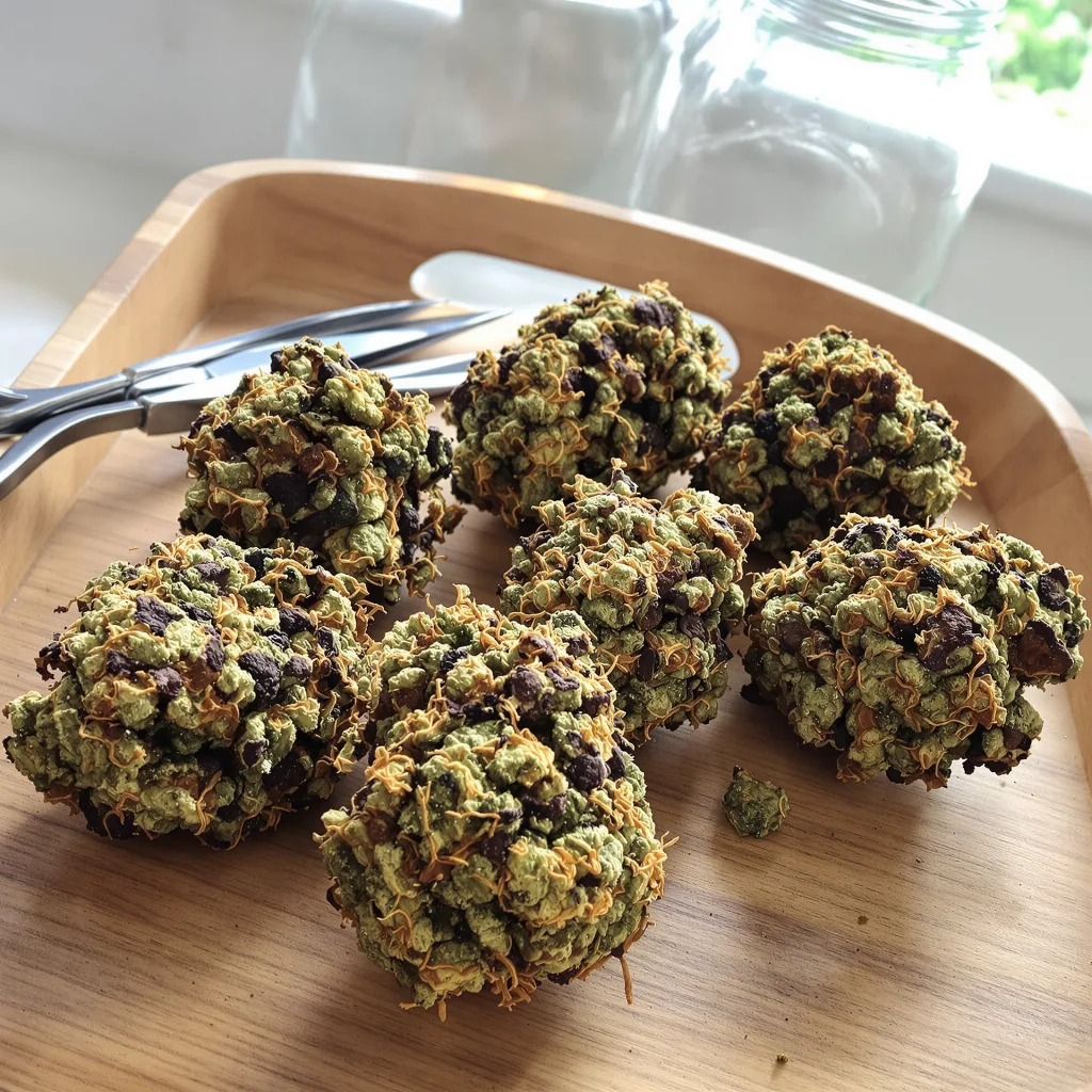 Tigermelon 77% Indica / 23% Sativa — Blüte mit sichtbaren Trichomen