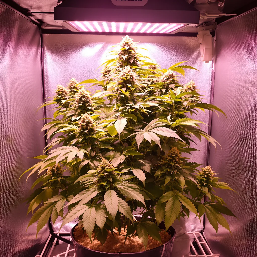 Tigermelon 77% Indica / 23% Sativa — Blüte mit sichtbaren Trichomen