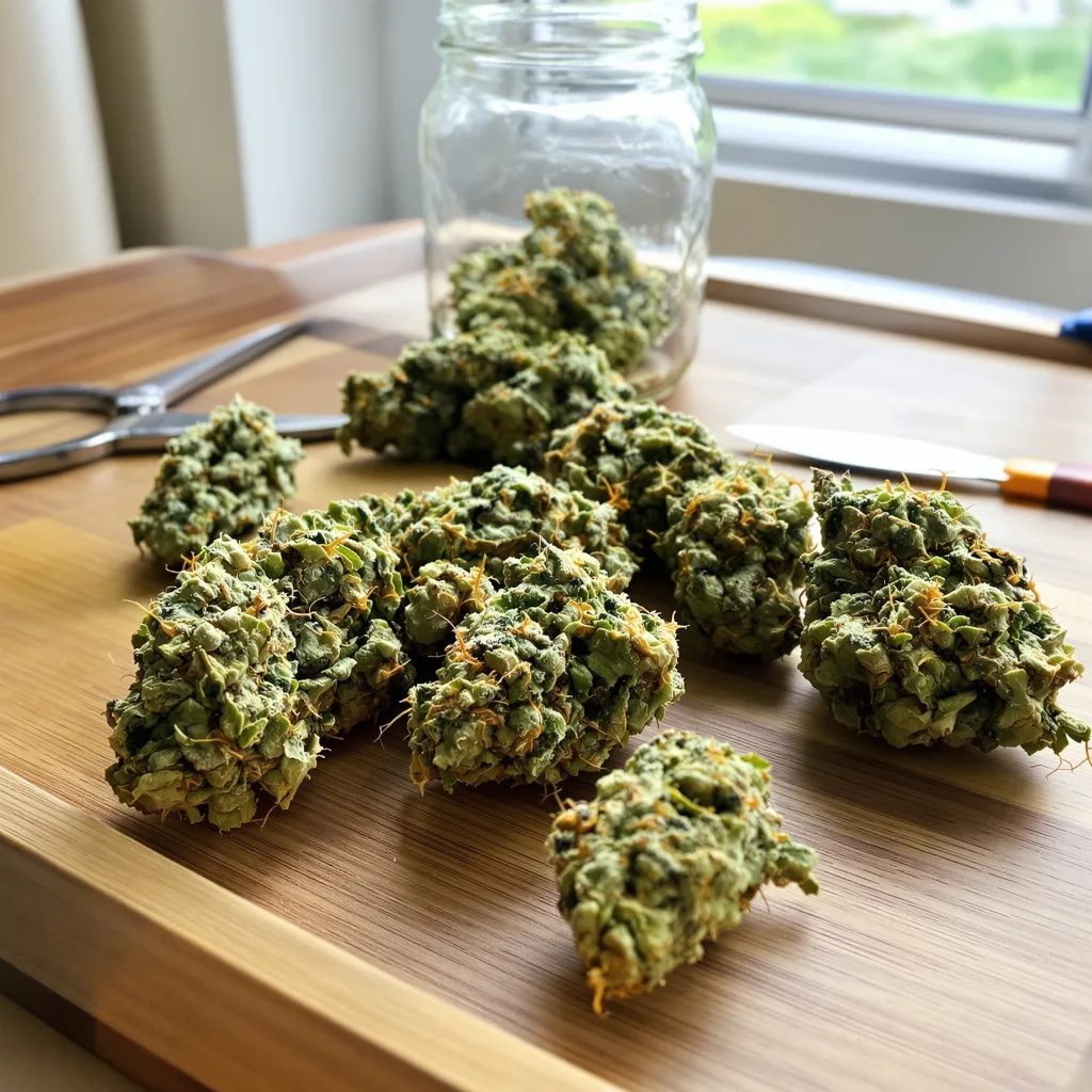 Timewreck 25% Indica / 75% Sativa — Blüte mit sichtbaren Trichomen