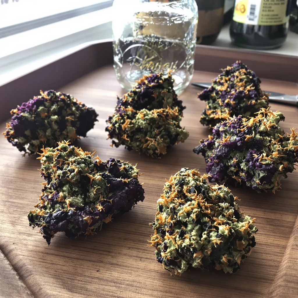 Tora Bora 100% Indica / 50% Sativa — Blüte mit sichtbaren Trichomen