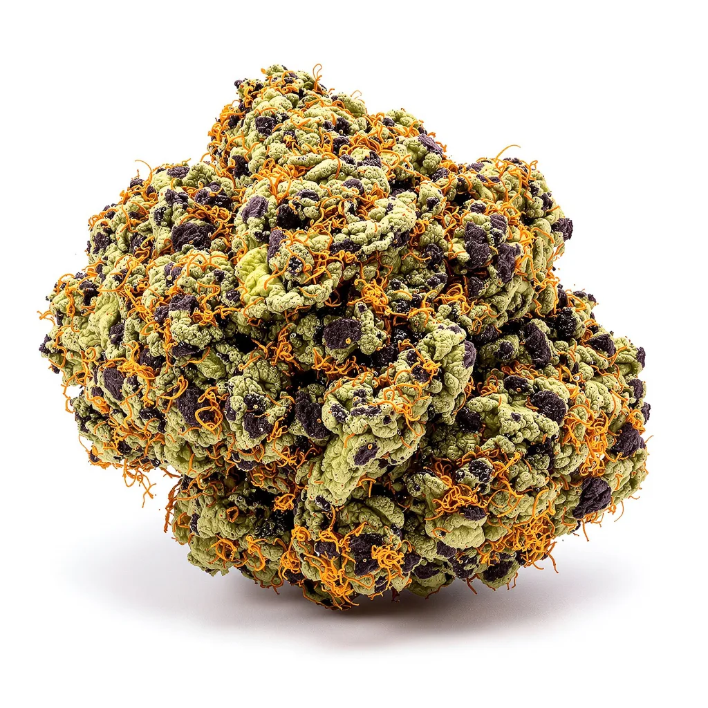 Training Day 66% Indica / 34% Sativa — Blüte mit sichtbaren Trichomen