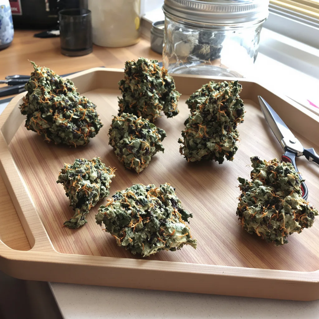 True OG 75% Indica / 25% Sativa — Blüte mit sichtbaren Trichomen