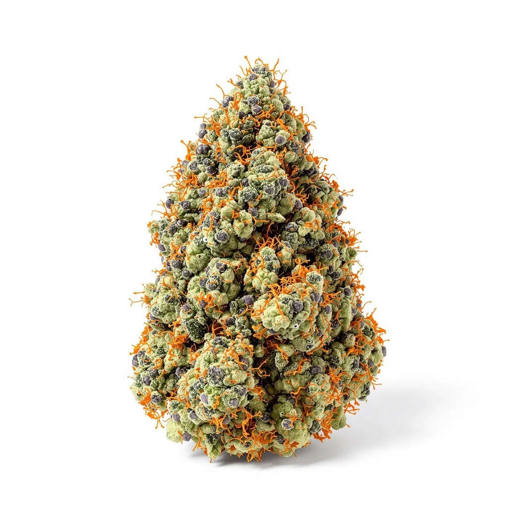 True OG 75% Indica / 25% Sativa — Blüte mit sichtbaren Trichomen
