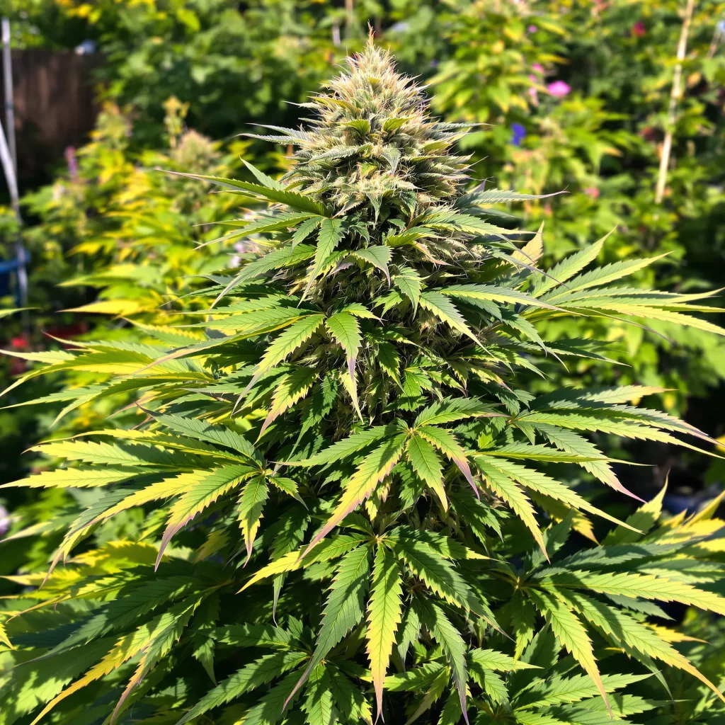 Tuna Kush 70% Indica / 30% Sativa — Blüte mit sichtbaren Trichomen