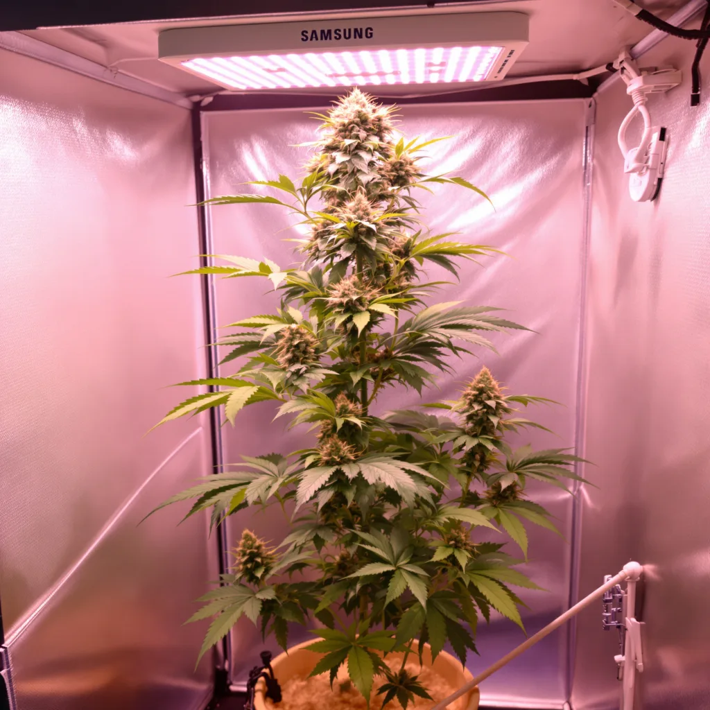 Turbo Mind Warp 20% Indica / 80% Sativa — Blüte mit sichtbaren Trichomen