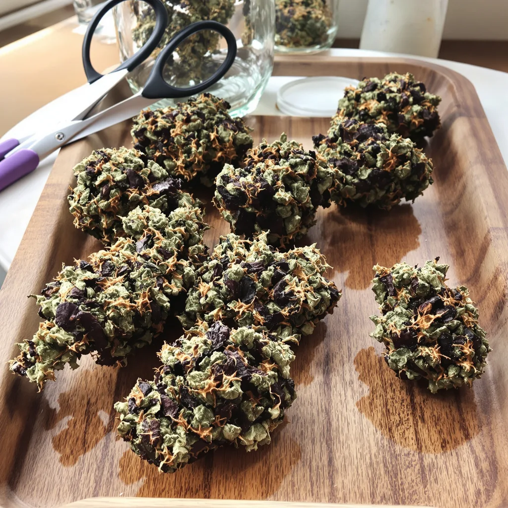 Vader OG 76% Indica / 24% Sativa — Blüte mit sichtbaren Trichomen