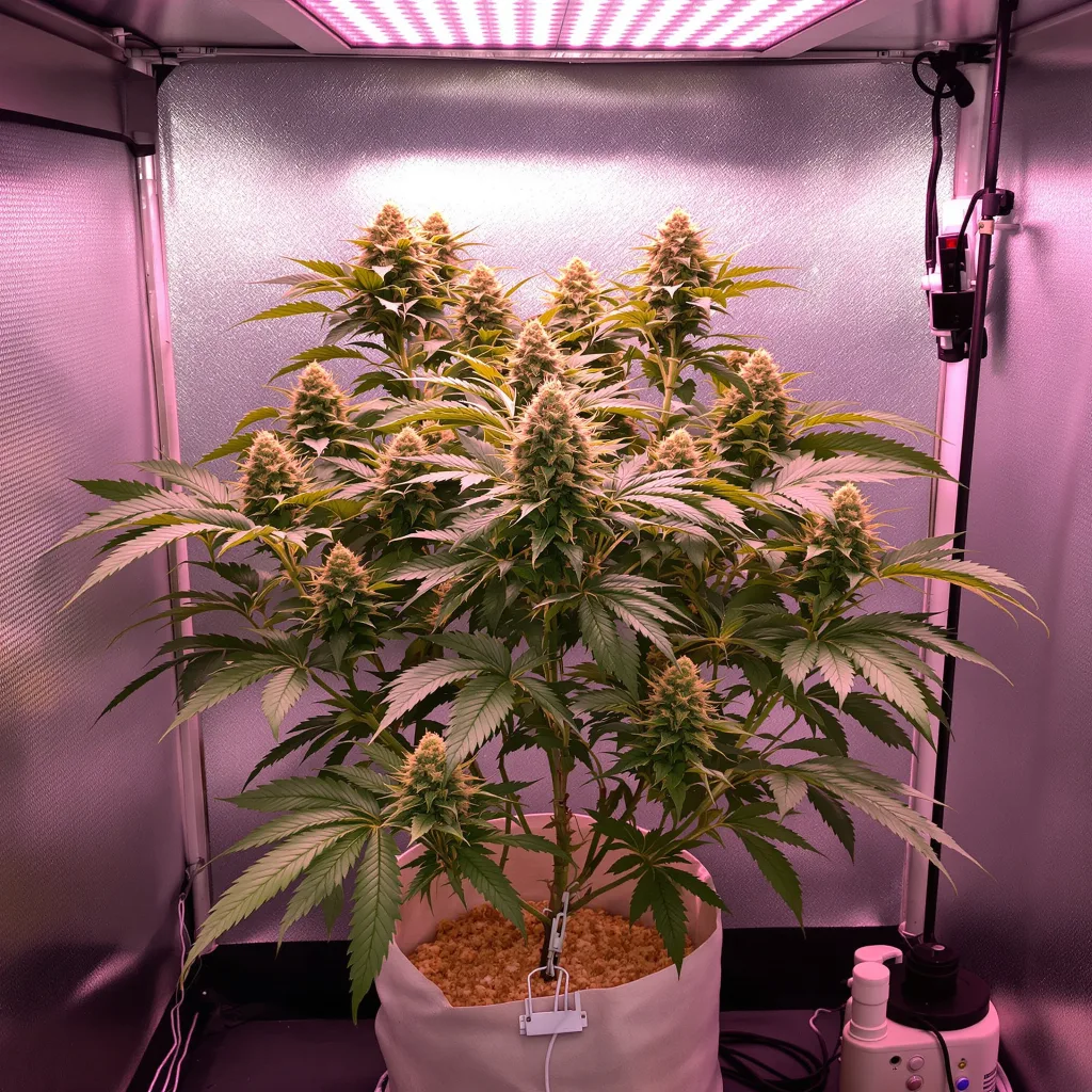 Vader OG 76% Indica / 24% Sativa — Blüte mit sichtbaren Trichomen