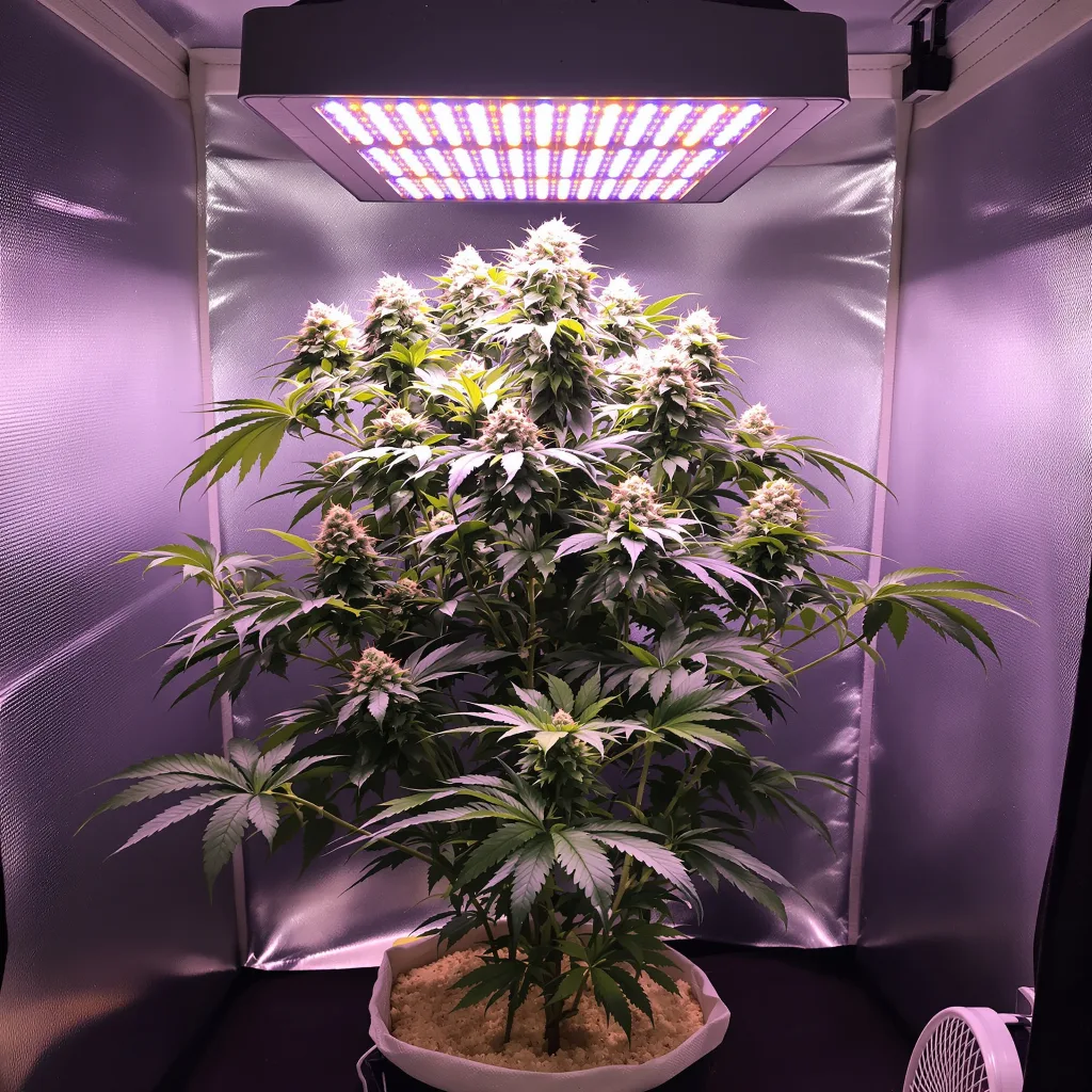 Vanilla Kush 70% Indica / 30% Sativa — Blüte mit sichtbaren Trichomen