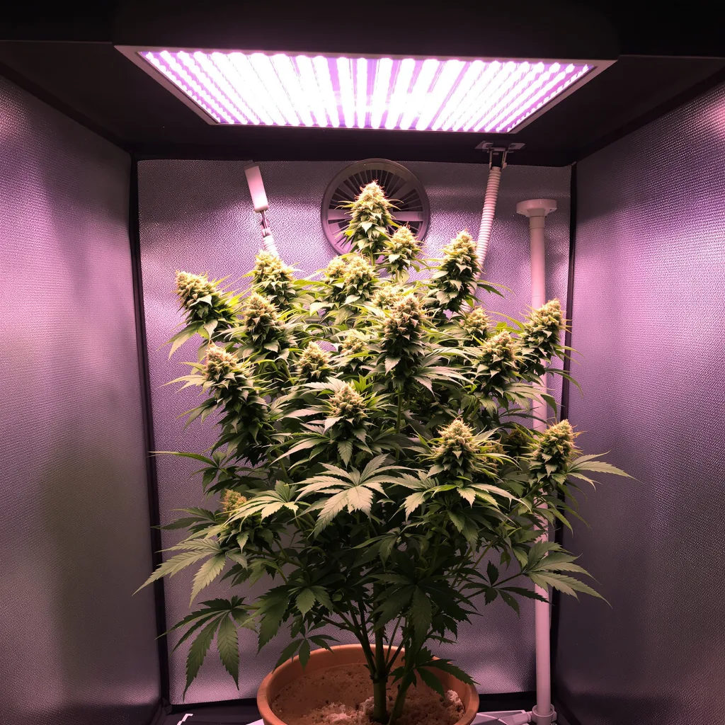 Venus OG 57% Indica / 43% Sativa — Blüte mit sichtbaren Trichomen
