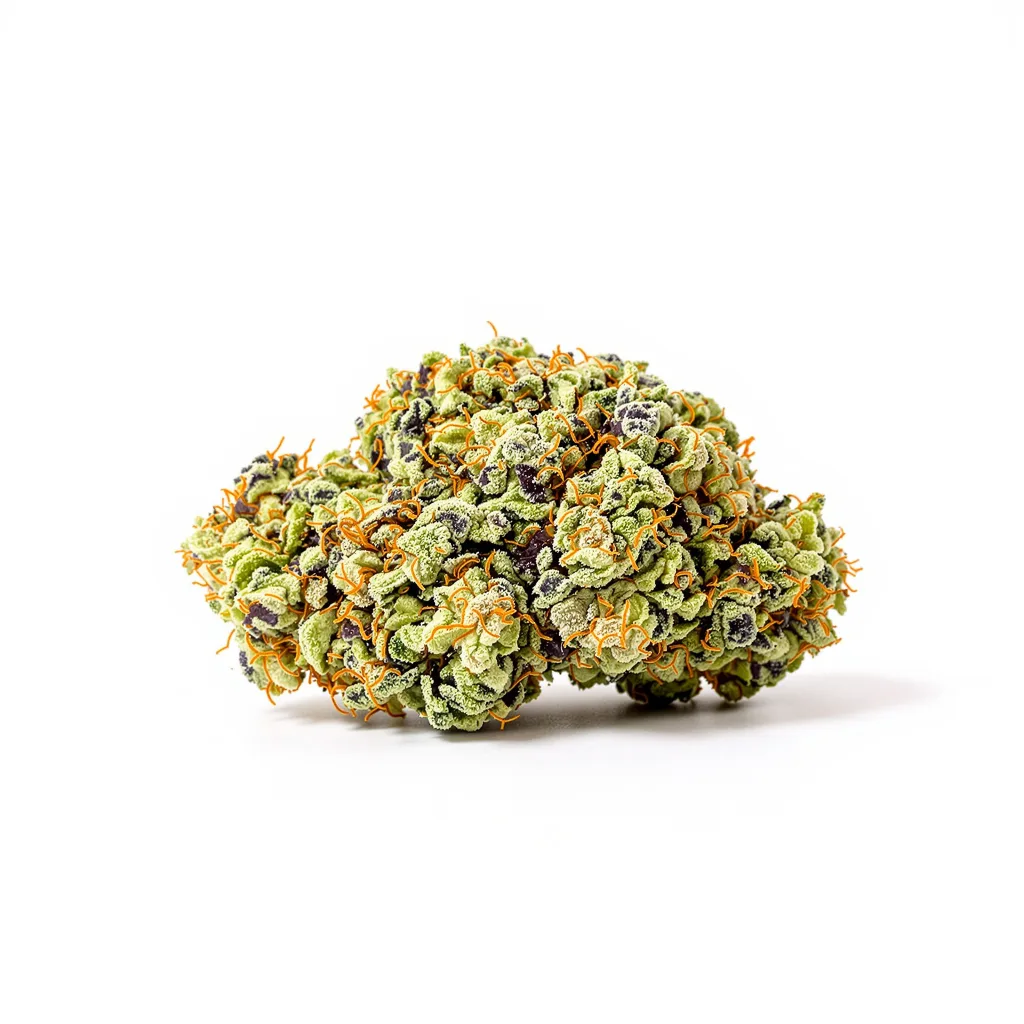 Venus OG 57% Indica / 43% Sativa — Blüte mit sichtbaren Trichomen