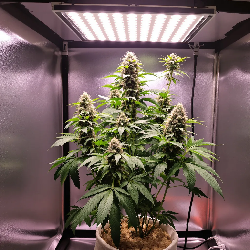 Violator Kush 70% Indica / 20% Sativa — Blüte mit sichtbaren Trichomen