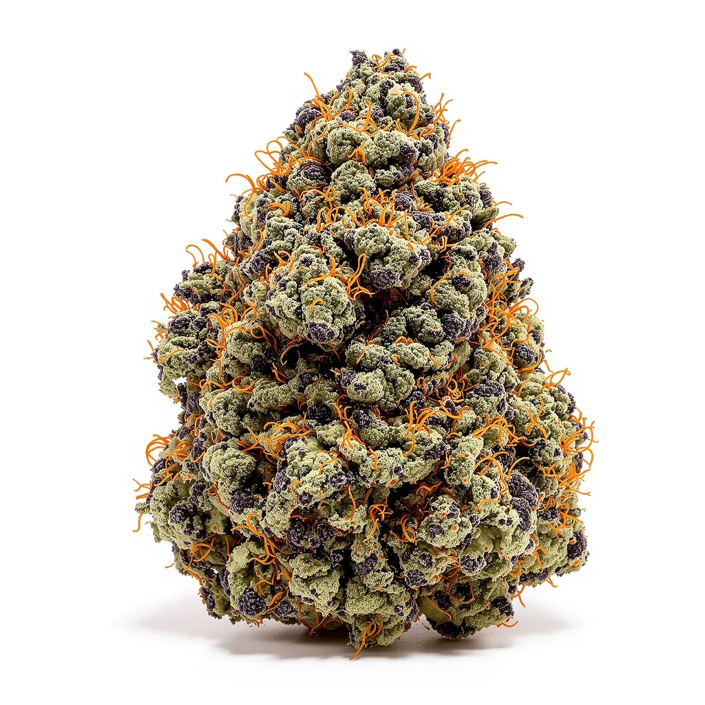 Violator Kush 70% Indica / 20% Sativa — Blüte mit sichtbaren Trichomen