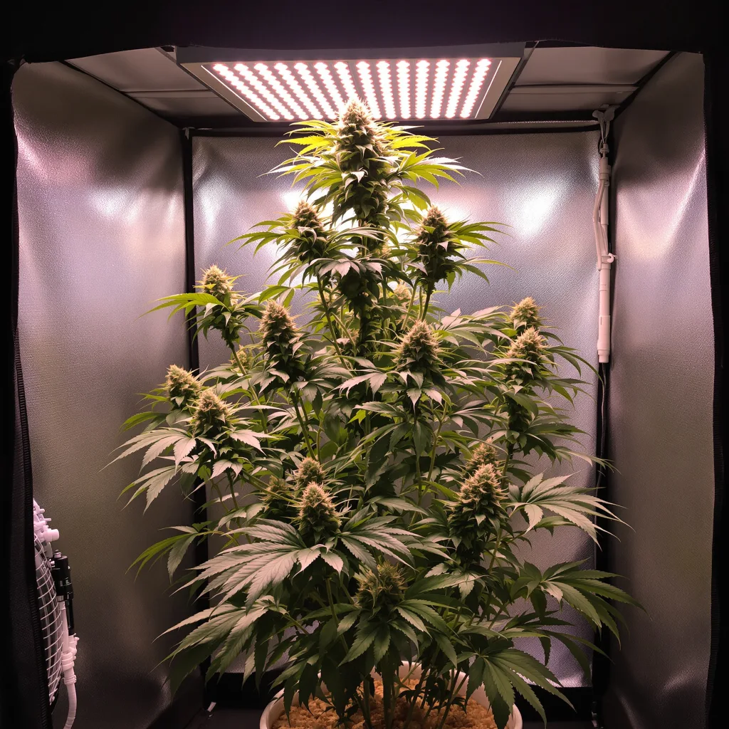 Vortex 20% Indica / 80% Sativa — Blüte mit sichtbaren Trichomen