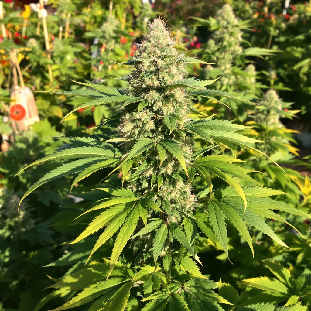 Whitaker Blues 77% Indica / 23% Sativa — Blüte mit sichtbaren Trichomen