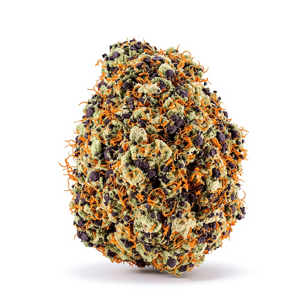 Whitaker Blues 77% Indica / 23% Sativa — Blüte mit sichtbaren Trichomen