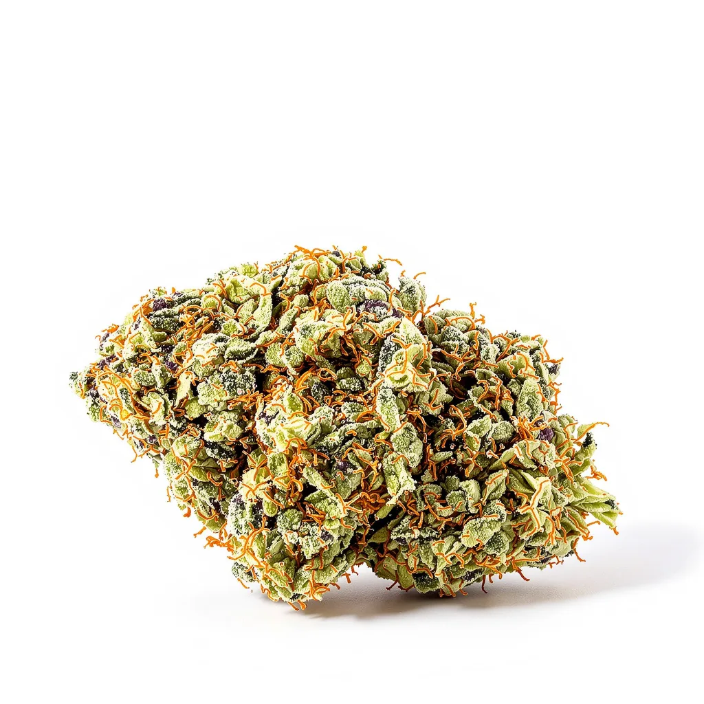 White Berry 60% Indica / 40% Sativa — Blüte mit sichtbaren Trichomen