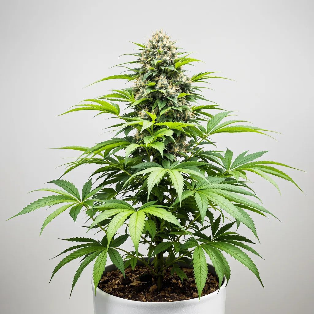 White Fire 43 Cannabisblüte Nahaufnahme mit dichte violett getönte Kelche