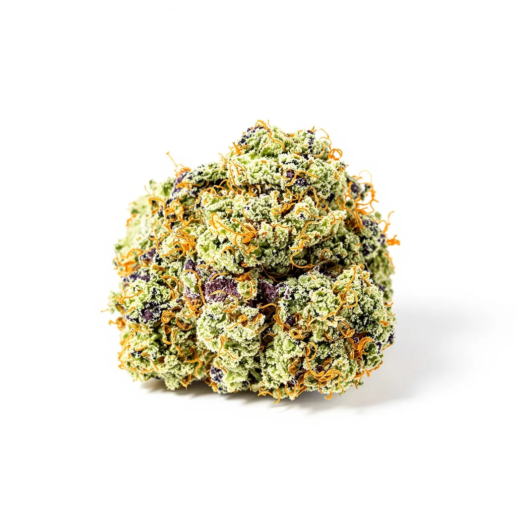 White Lightning 50% Indica / 40% Sativa — Blüte mit sichtbaren Trichomen
