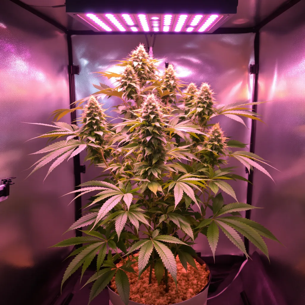 White Rhino 90% Indica / 50% Sativa — Blüte mit sichtbaren Trichomen