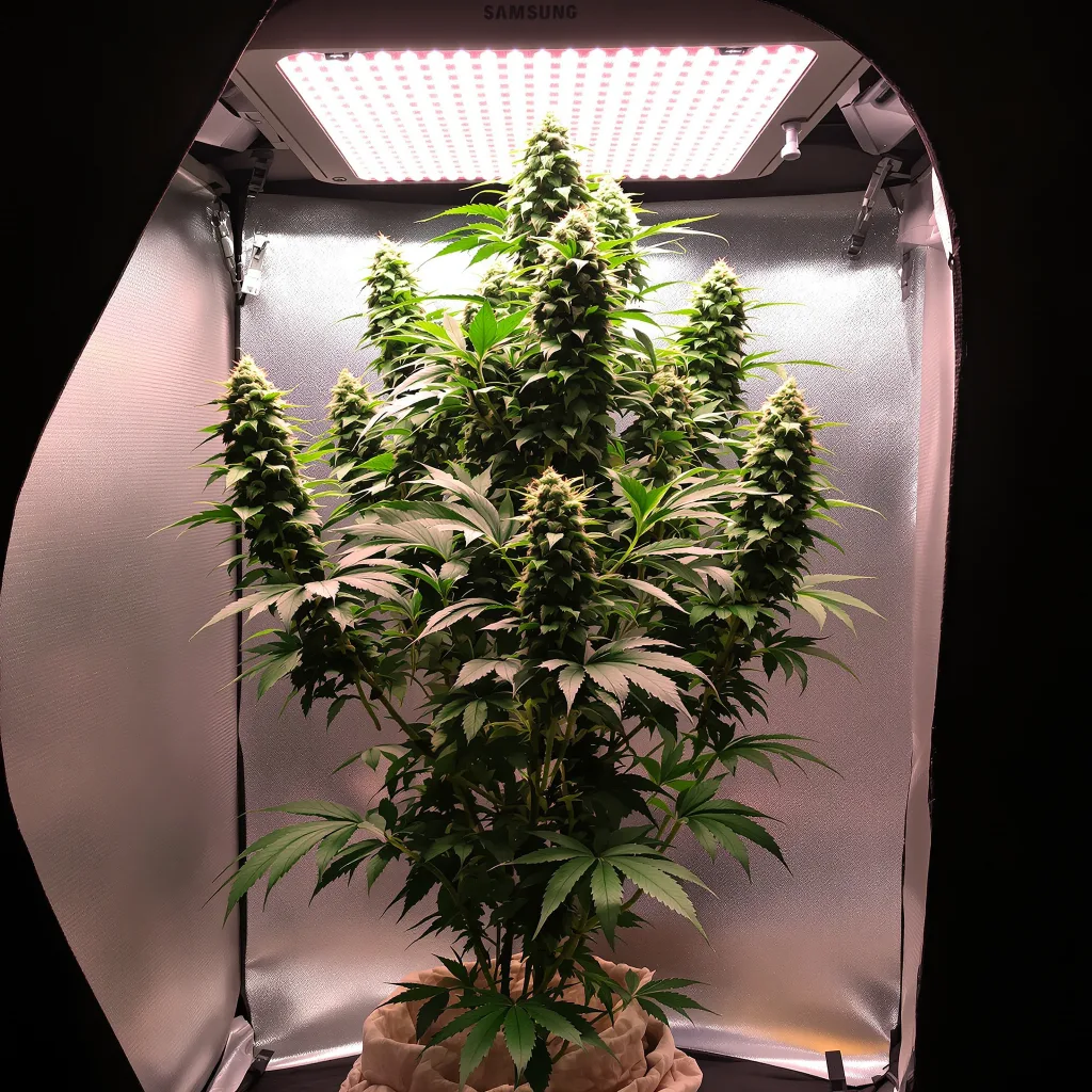 White Widow 50% Indica / 40% Sativa — Blüte mit sichtbaren Trichomen