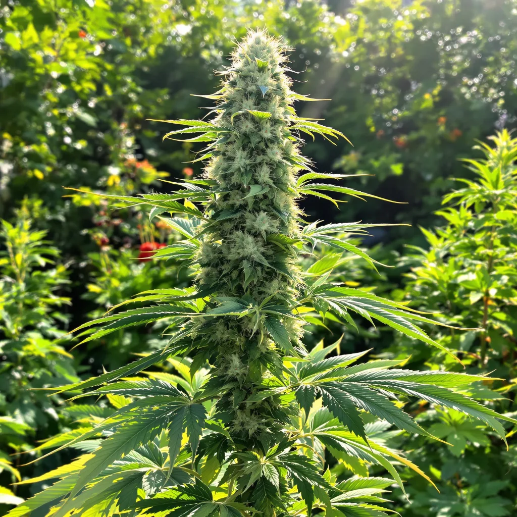 White Widow 50% Indica / 40% Sativa — Blüte mit sichtbaren Trichomen