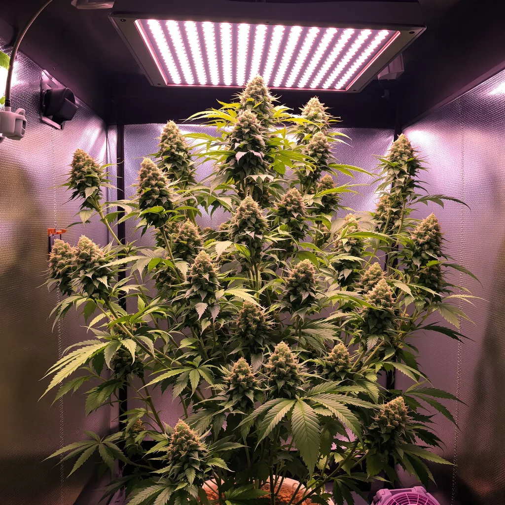 Willie Nelson 40% Indica / 60% Sativa — Blüte mit sichtbaren Trichomen