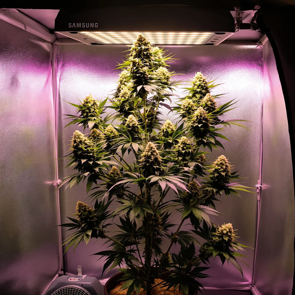 Wilson 64% Indica / 36% Sativa — Blüte mit sichtbaren Trichomen