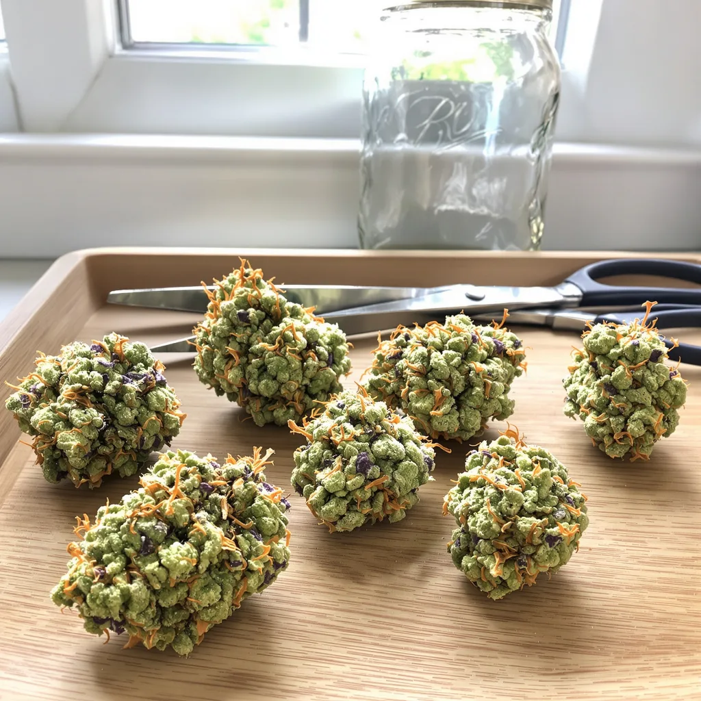 WTF 47% Indica / 53% Sativa — Blüte mit sichtbaren Trichomen