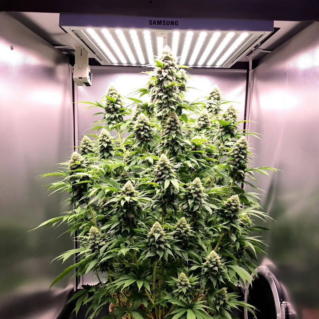 WTF 47% Indica / 53% Sativa — Blüte mit sichtbaren Trichomen