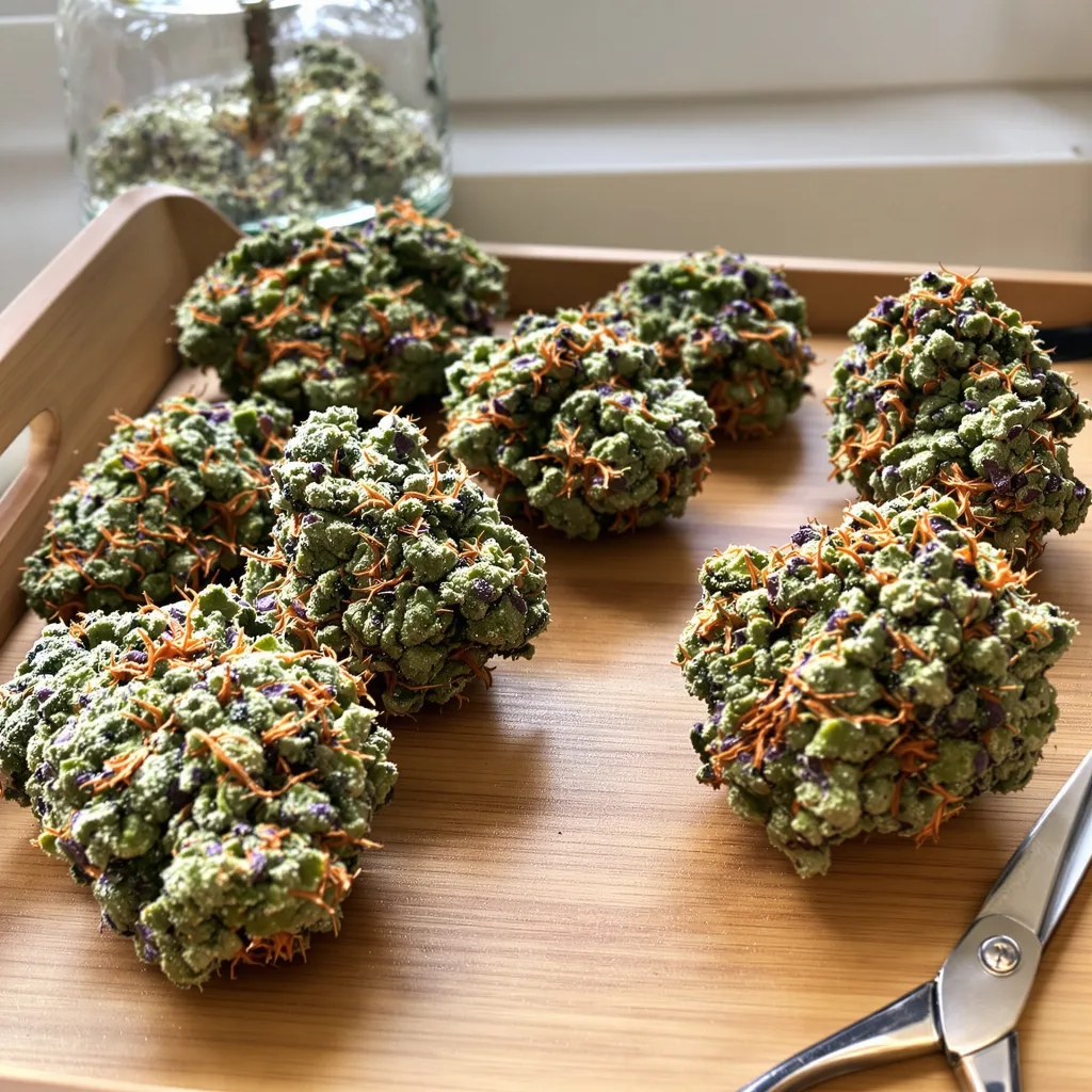 X-Files 42% Indica / 58% Sativa — Blüte mit sichtbaren Trichomen