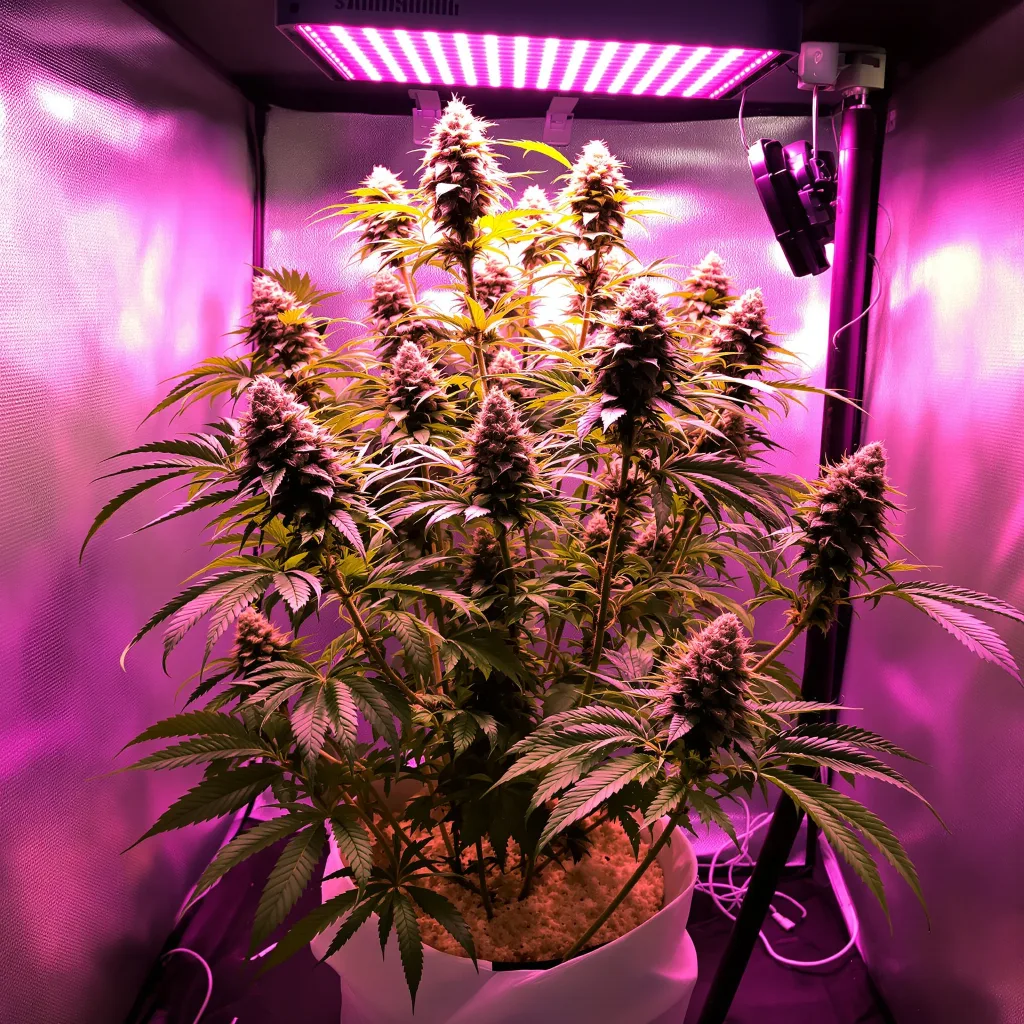 X-Files 42% Indica / 58% Sativa — Blüte mit sichtbaren Trichomen