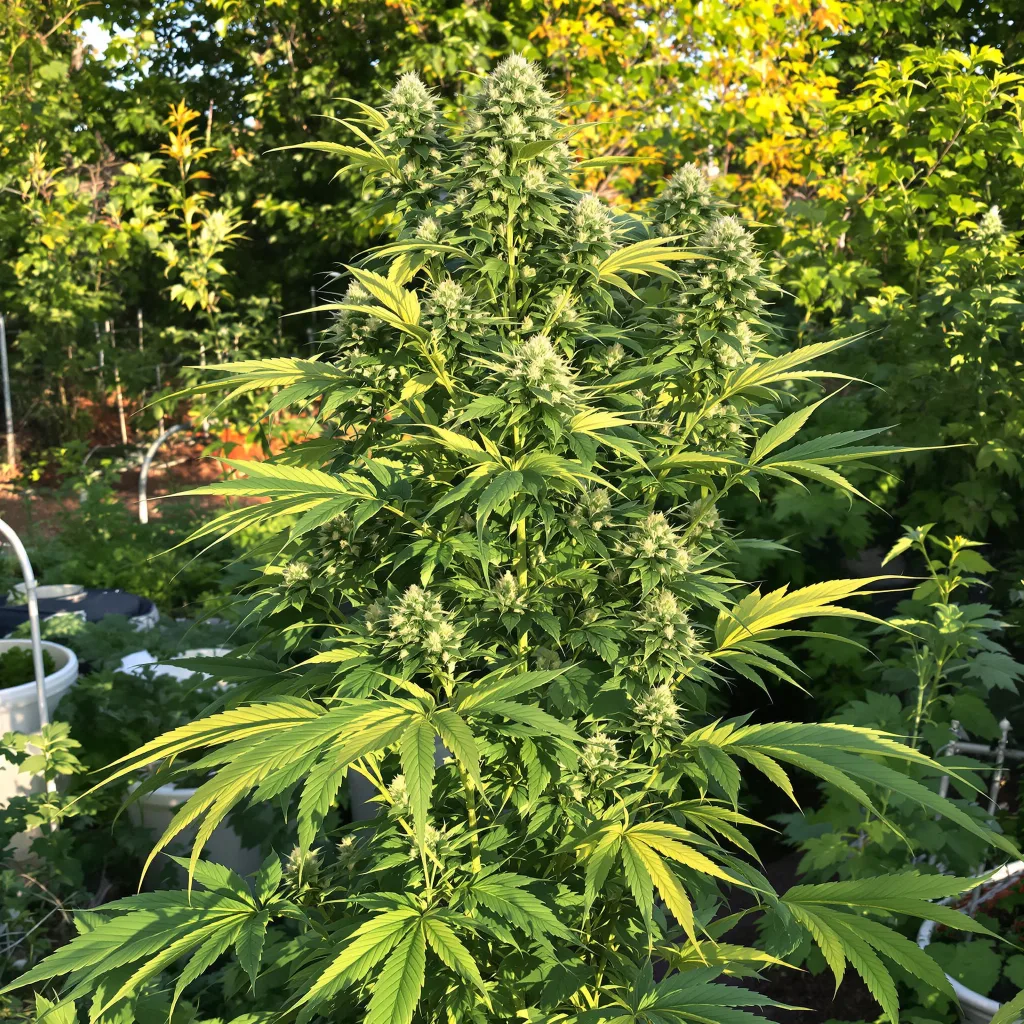 X-Files 42% Indica / 58% Sativa — Blüte mit sichtbaren Trichomen