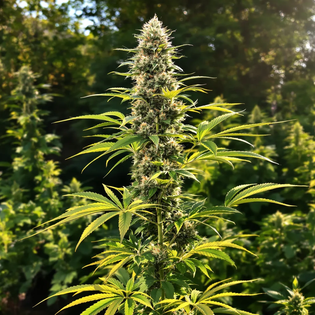 XJ-13 50% Indica / 50% Sativa — Blüte mit sichtbaren Trichomen