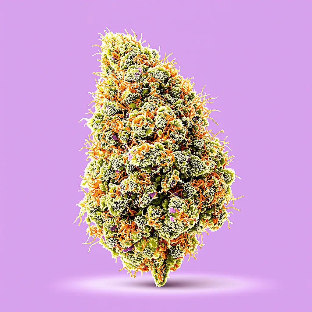 XJ-13 50% Indica / 50% Sativa — Blüte mit sichtbaren Trichomen