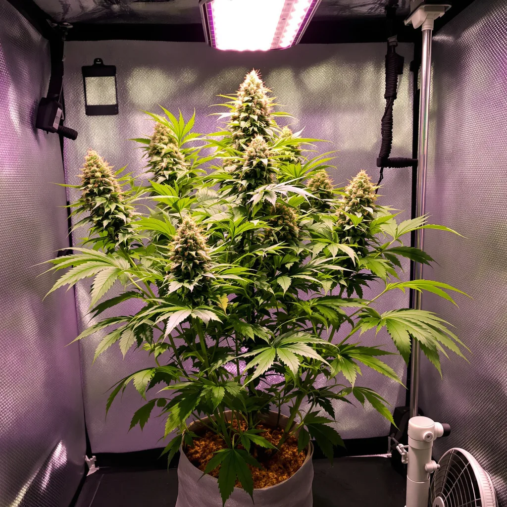 XXX 420 65% Indica / 35% Sativa — Blüte mit sichtbaren Trichomen
