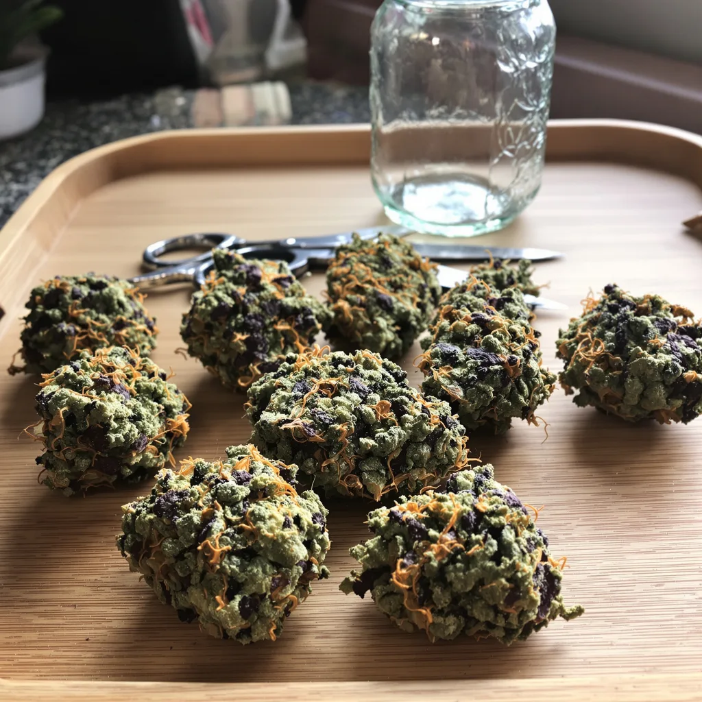 Yumboldt 71% Indica / 29% Sativa — Blüte mit sichtbaren Trichomen